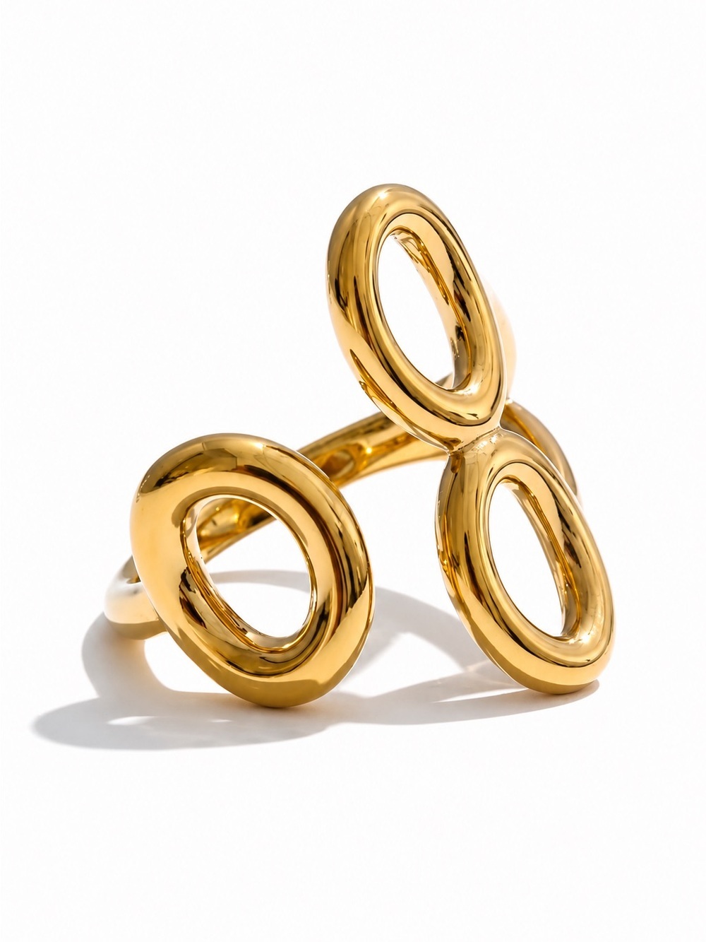 Gold color tone Triple Open Oval Statement Ring - Picture 7 of 9